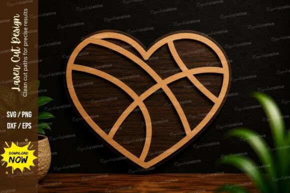 Basketball Heart Ornament Laser Cut SVG Design