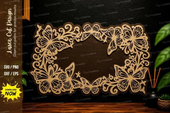 Butterfly Floral Rectangle Laser Cut Svg