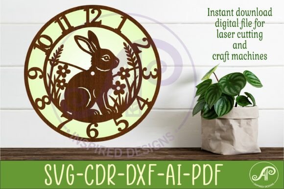 Charming Garden Rabbit Wall Clock SVG Laser Cut Files