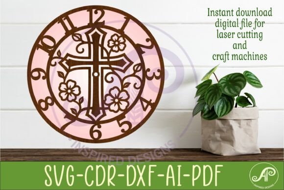 Christian Cross Wall Clock SVG, Floral