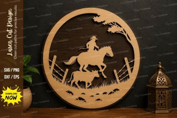 Cowboy Horse Scene SVG: Premium Laser Cut Wall Art