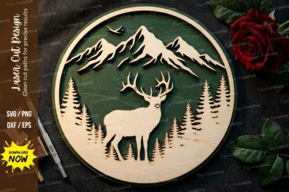 Deer Mountain Forest Laser Cut SVG: Nature-Inspired Design
