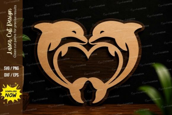 Dolphin Heart SVG: Ocean Laser Cut Wall Art Design