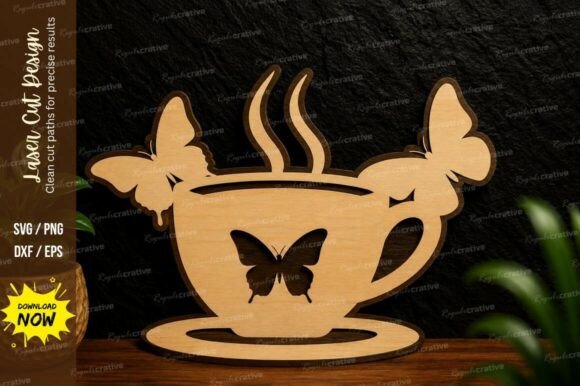 Elegant Butterfly Tea Mug Laser Cut SVG Design