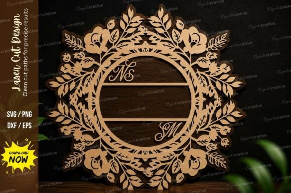 Elegant Floral Monogram Frame Laser Cut SVG