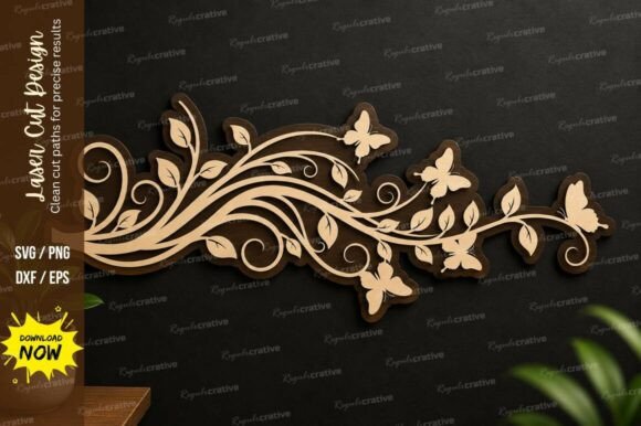 Elegant Floral Vine Border Laser Cut Svg File