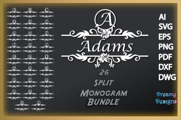 Floral A-Z Split Monogram Bundle SVG