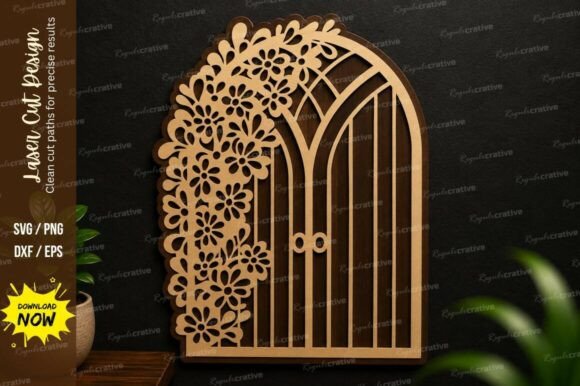 Floral Garden Gate Laser Cut SVG Design: Elegant Craft