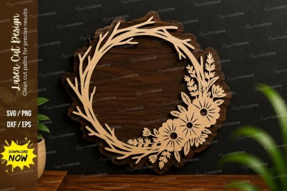 Floral Twig Wreath Laser Cut SVG Design for Crafters