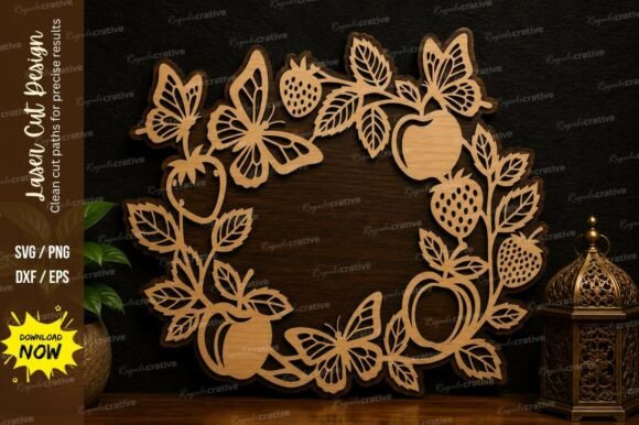 Fruit Floral Wreath Laser Cut SVG Design