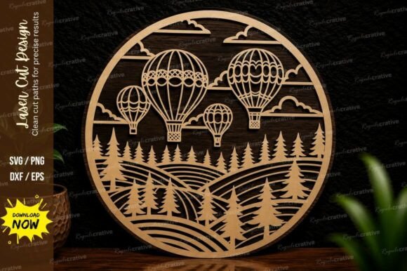 Hot Air Balloon Scene Laser Cut SVG: Premium Design File