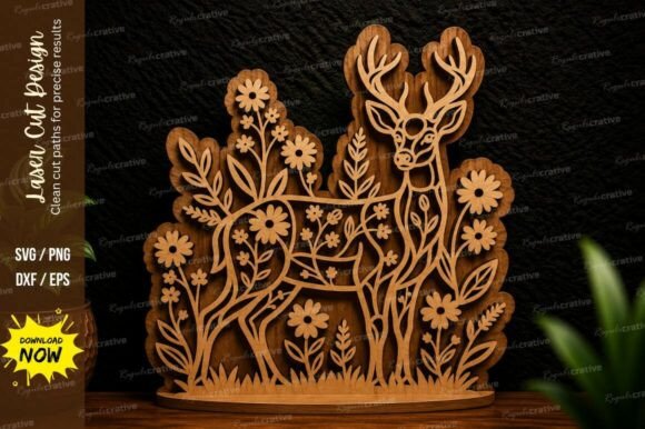 Loral Deer Scene Laser Cut Svg Design