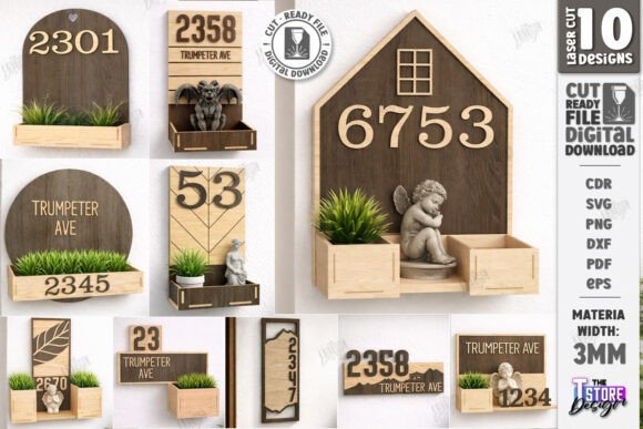 Modern House Number Signs Laser Cut Set