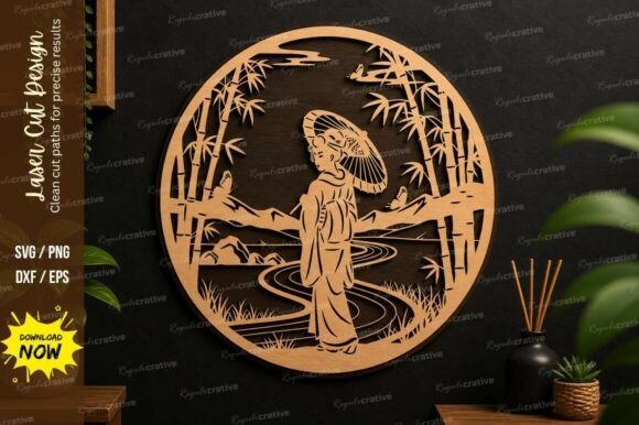 Oriental Woman Laser Cut Wall Art Design