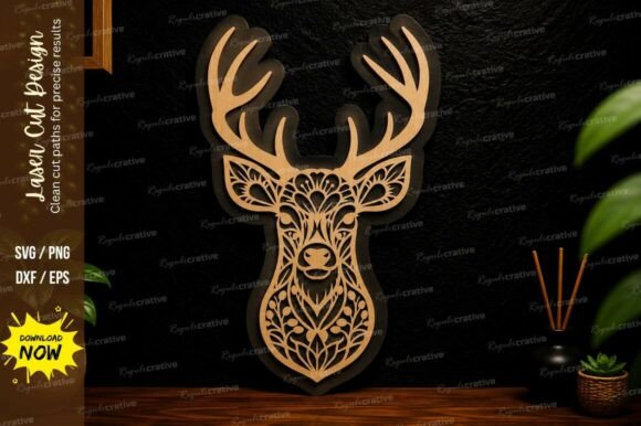 Ornamental Deer Head Laser Cut Svg
