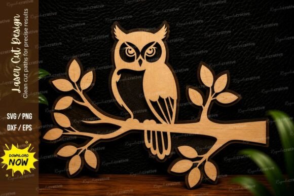 Owl Branch Laser Cut SVG Design: Precision Art for Your Projects
