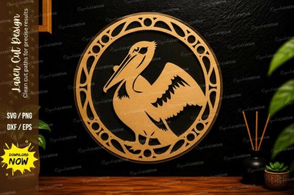 Pelican Bird Circle Laser Cut Svg Design