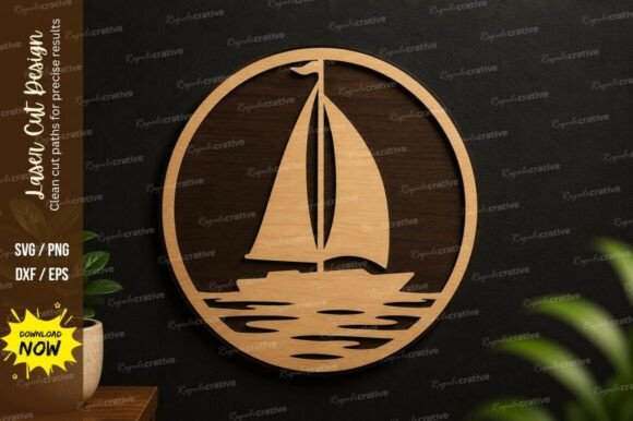 Sailboat Circle Laser Cut SVG Design for Precision Crafting