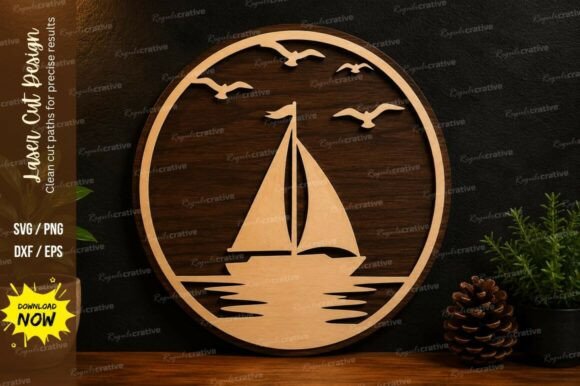 Sailboat Ocean Scene Laser Cut SVG