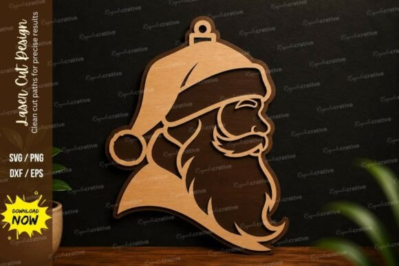 Santa Claus Ornament Laser Cut SVG for Holiday Crafting