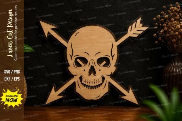 Skull Cross Arrows SVG Laser Cut Svg
